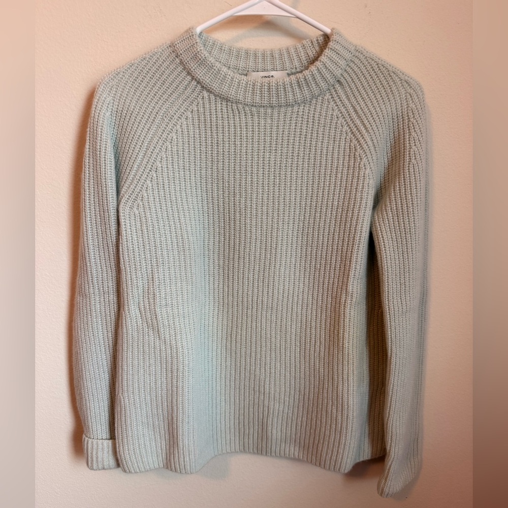 Vince Mint Green Cashmere Shaker Crew Neck Sweater